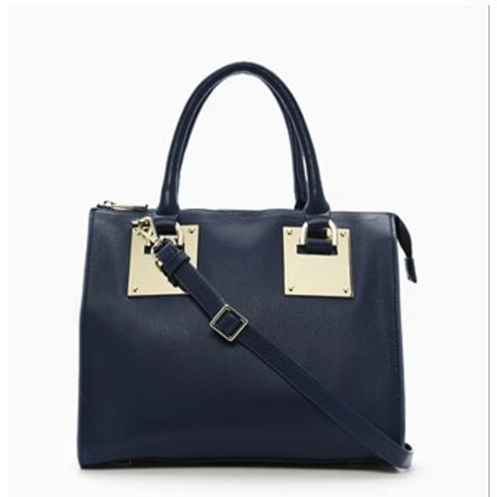 Danier Sage" metal black leather satchel with gold trimmings